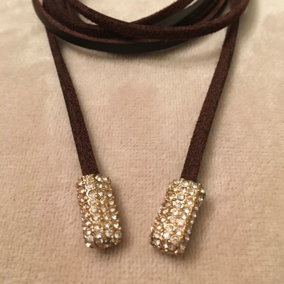 LARIAT NECKLACE LEATHER and CUBIC ZIRCONIA - Picture 3 of 5